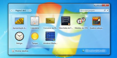 Imagem de Segurança: Microsoft não recomenda o uso de gadgets na Área de trabalho do Windows no site TecMundo