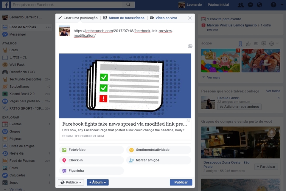 Imagem de Facebook vai bloquear a edição de prévias de links para combater fake news no tecmundo