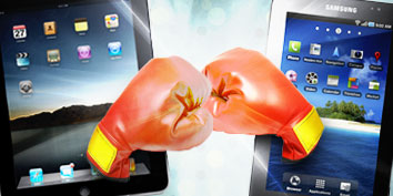 Imagem de iPad versus Galaxy Tab no site TecMundo